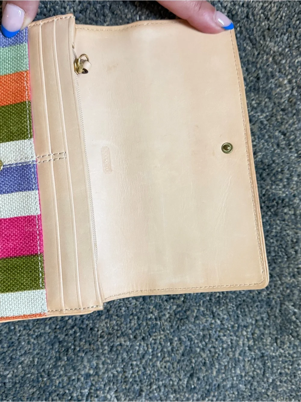 Coach Beige Leather Wallet with Hot Pink Interior